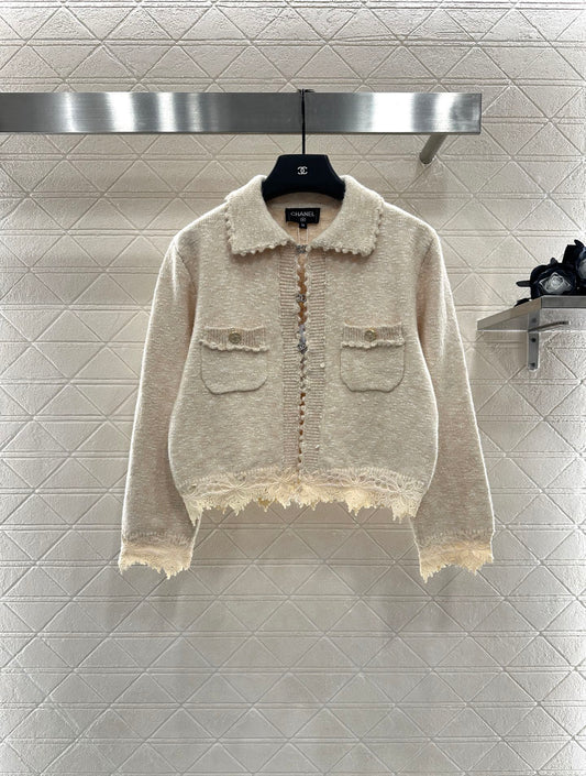 25fw Embroidered lace knitted cardigan