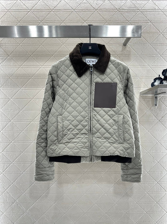 Corduroy collar diamond patterned cotton jacket