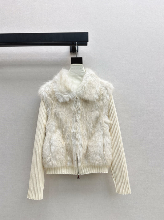 Fox fur patchwork lapel jacket
