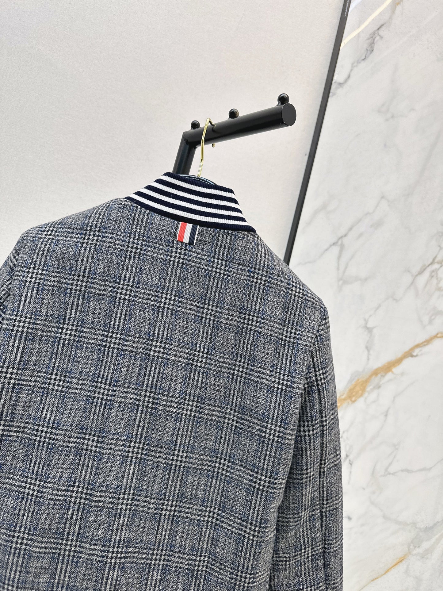 Grey plaid casual cotton jacket