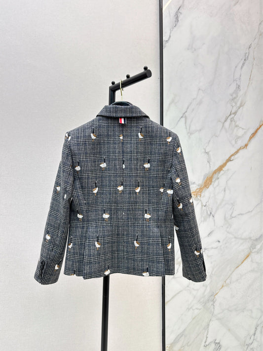 Wild Goose Embroidered plaid casual suit jacket