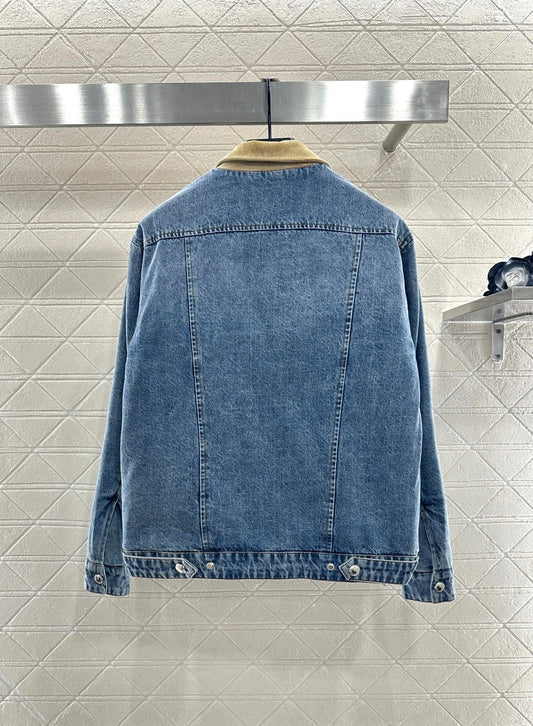 Spliced corduroy collar denim jacket