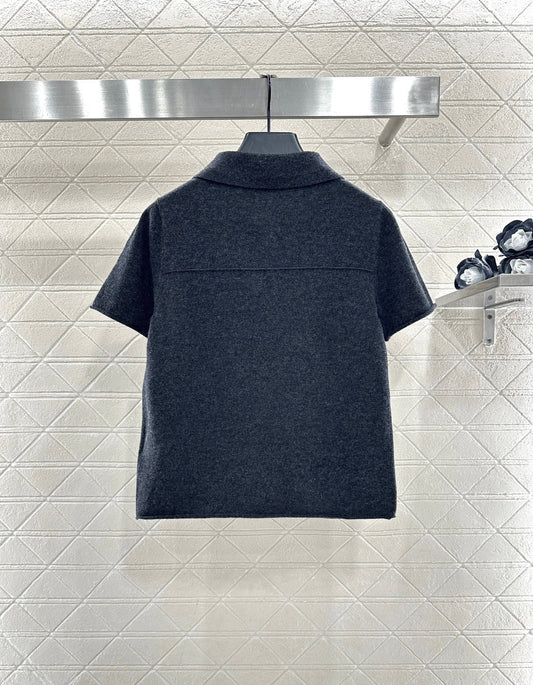 Collared Knit Short-Sleeve Sweater