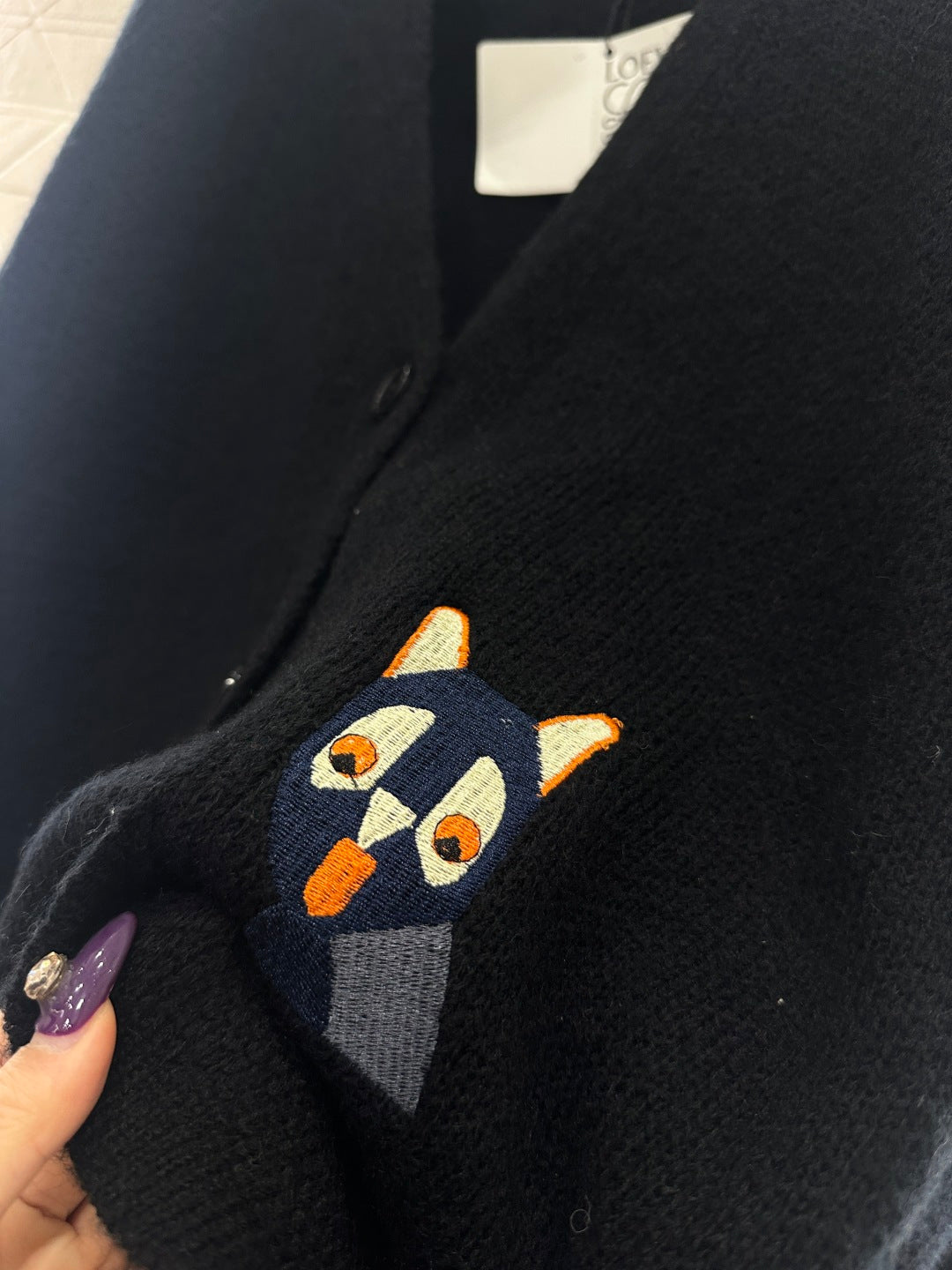 V-neck Color-blocked Cat Cardigan