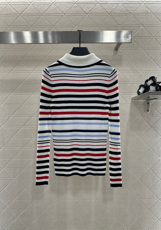 Striped Collared Long-Sleeve Top