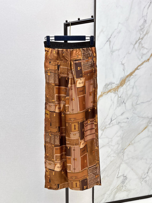 Printed Silk Straight Leg Pants