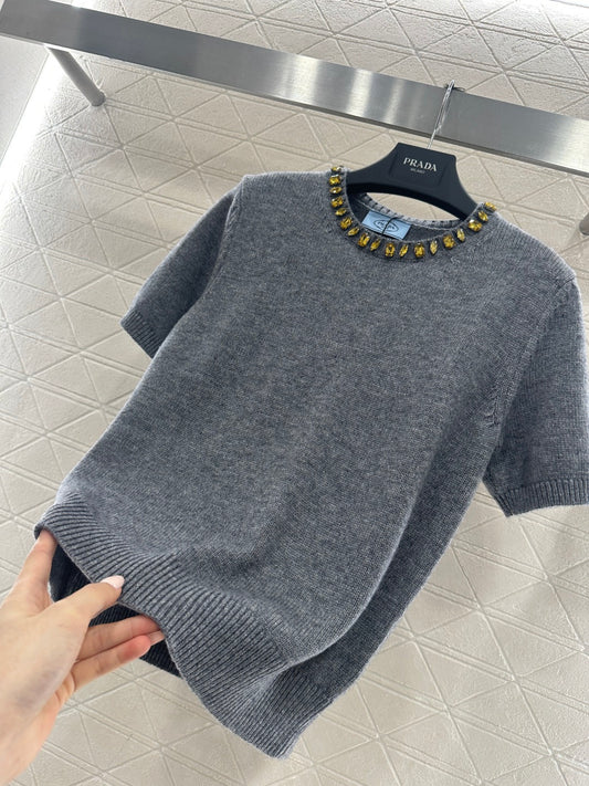 Rhinestone Knit Short-Sleeve Top