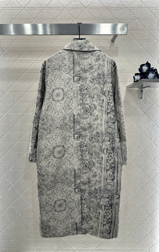 Printed Denim Long Coat