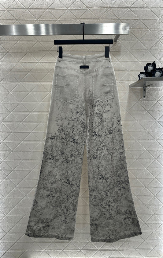 Printed Denim Pants