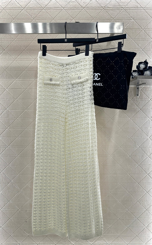 Openwork Knit Wide-Leg Trousers