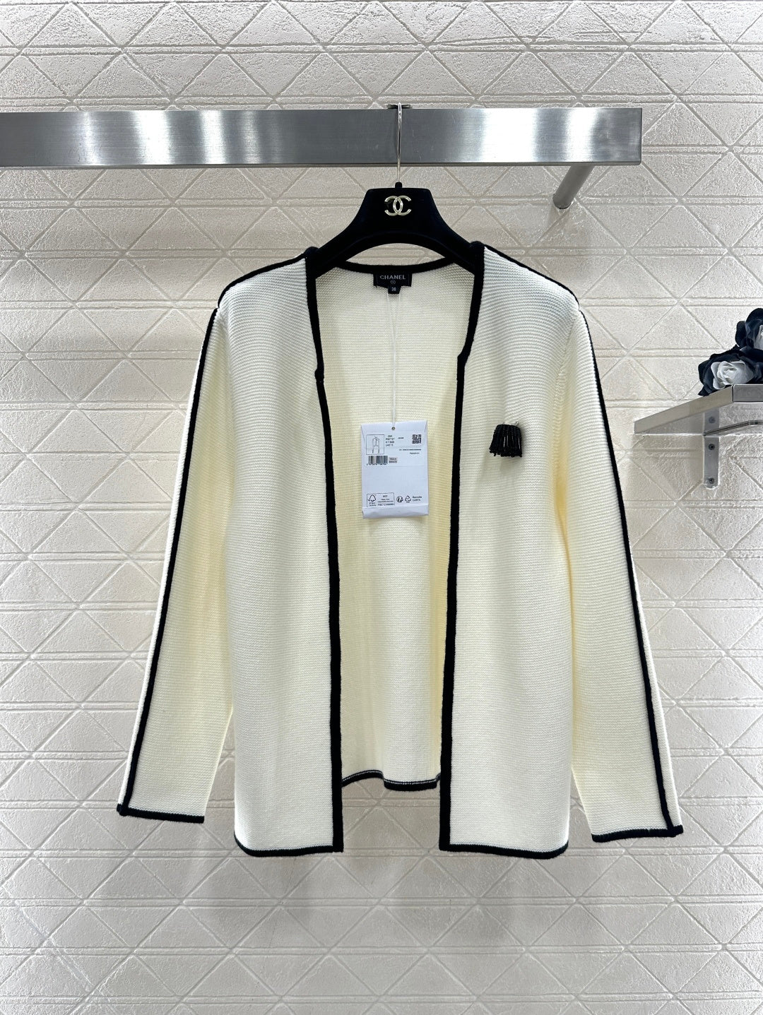 Color-Blocked Cardigan with Brooch