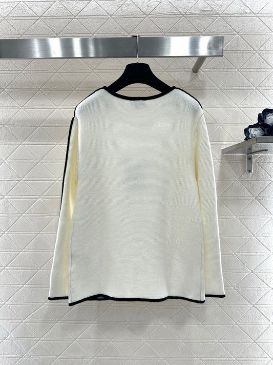 Color-Blocked Cardigan with Brooch