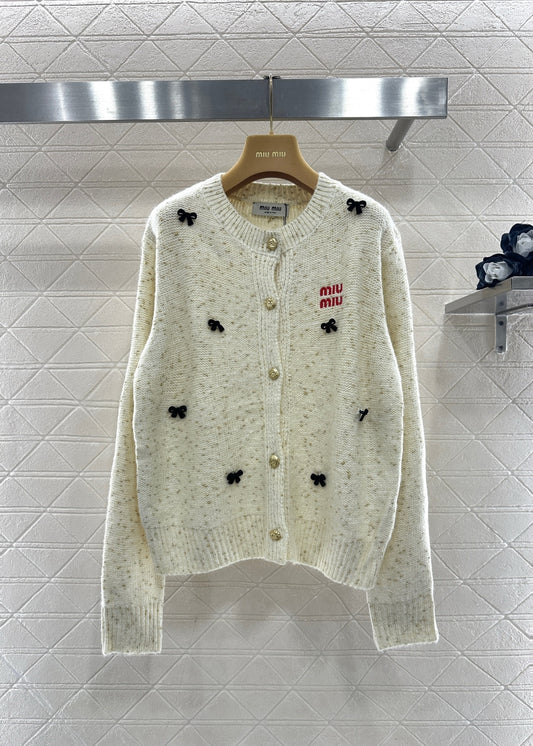 3D Bow Dotted Knit Cardigan