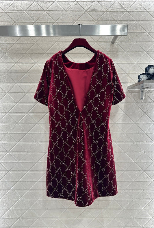 Silk Velvet Rhinestone Dress