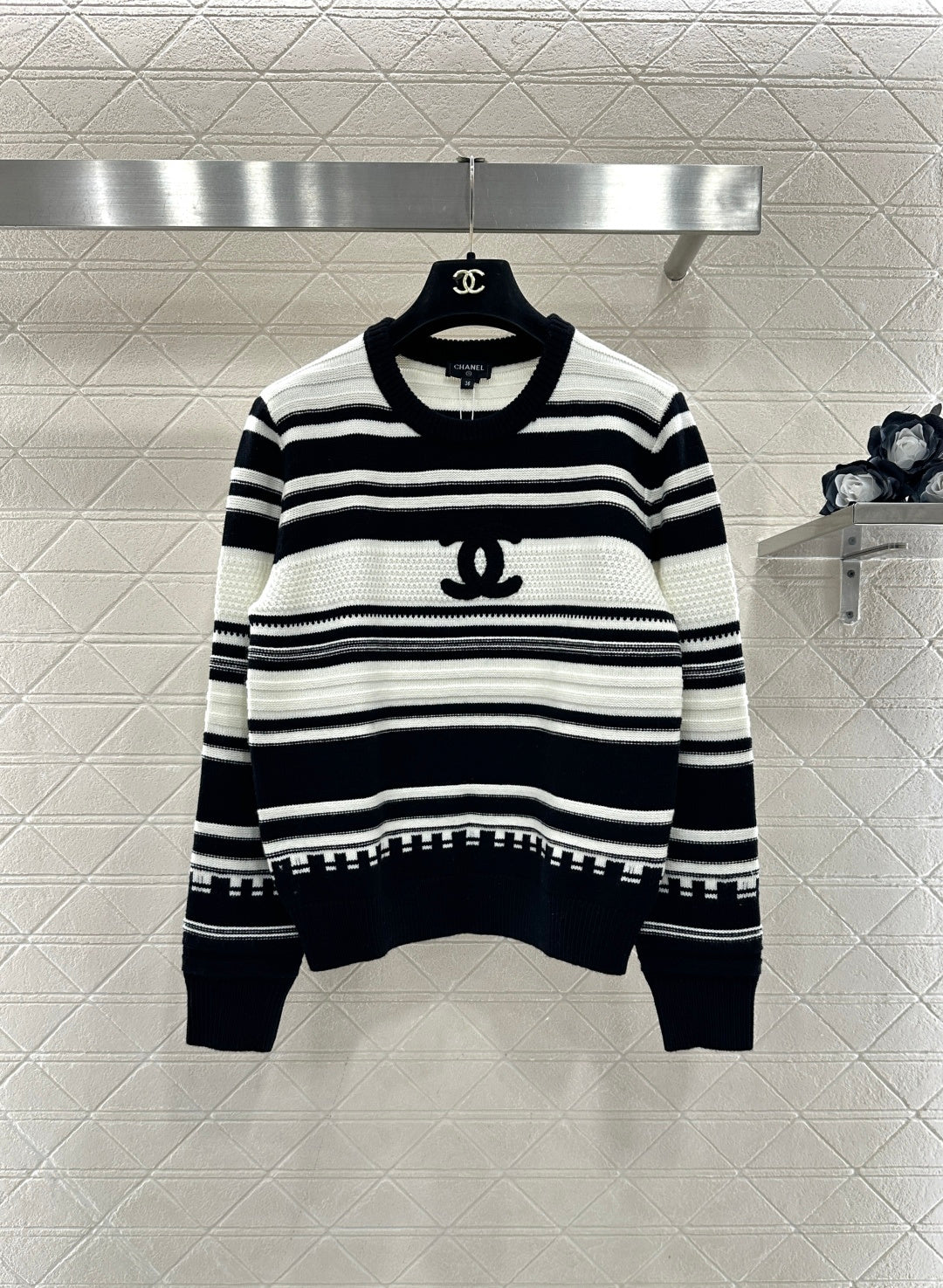 Striped Plush Letter Knit Sweater