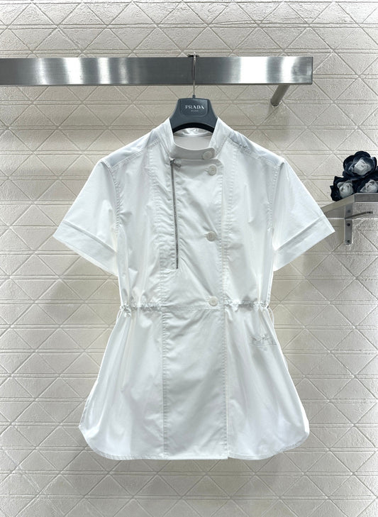 Stand Collar Deconstructed Shirt Dress