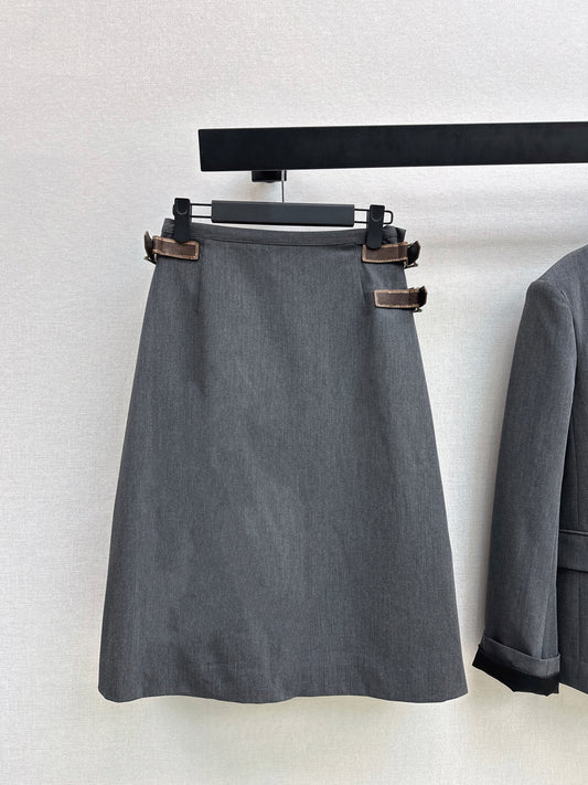 Leather-trimmed midi skirt
