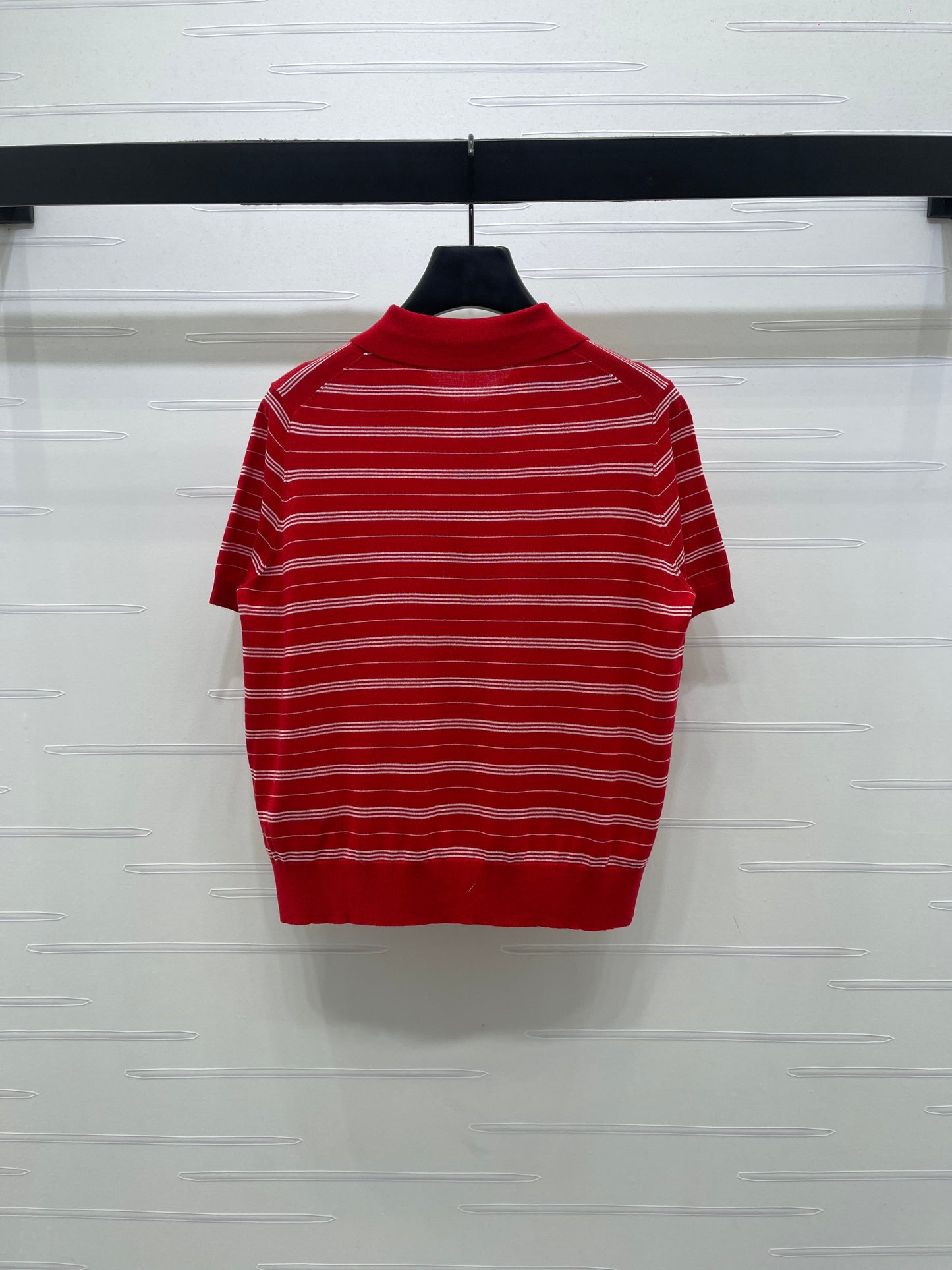 Striped Collared Knit Short-Sleeve T-Shirt