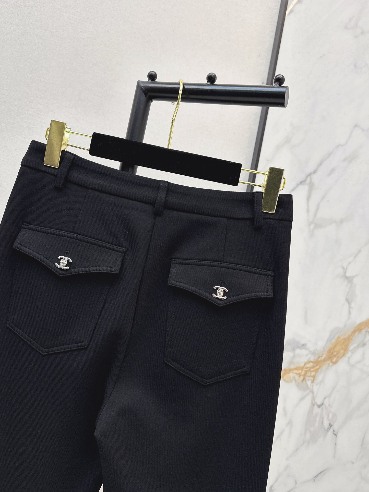 High-waisted flared trousers