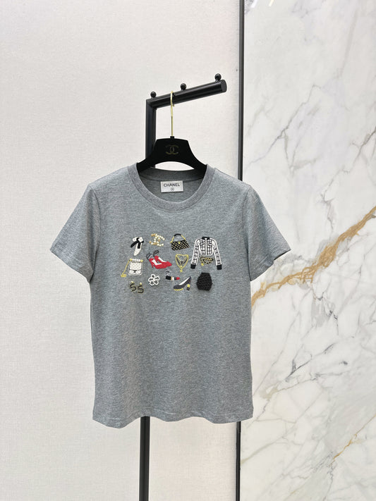 Embroidered and Beaded T-Shirt