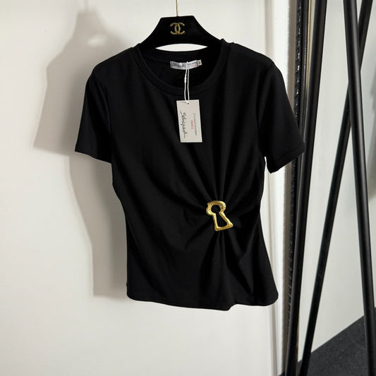 Ruffled Slim Fit Ribbed T-Shirt