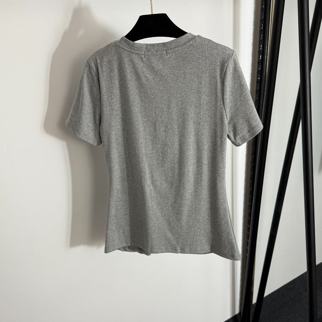 Ruffled Slim Fit Ribbed T-Shirt