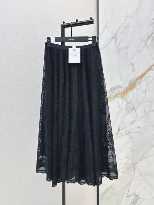 High-waisted lace midi skirt
