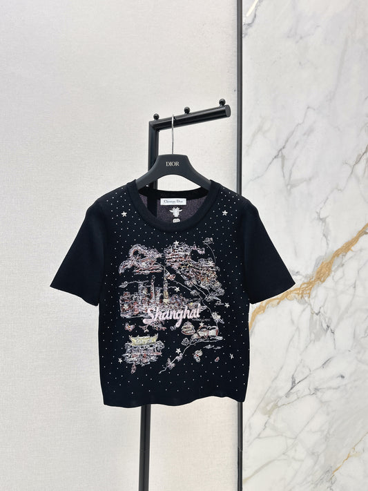 Embroidered Knit T-shirt