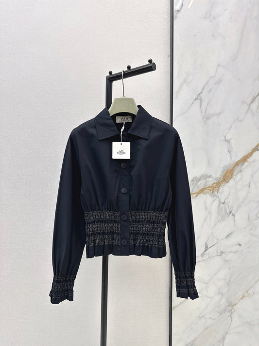 Color-blocked gathered shirt