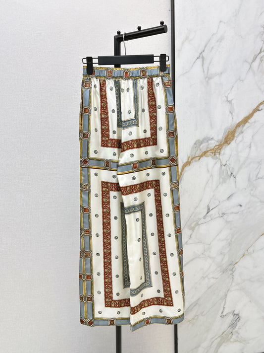 Printed Silk Straight Leg Pants