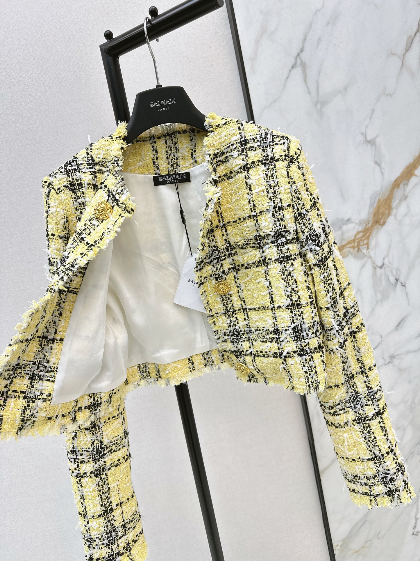 26ss Plaid Tweed Jacket with Gold Buttons