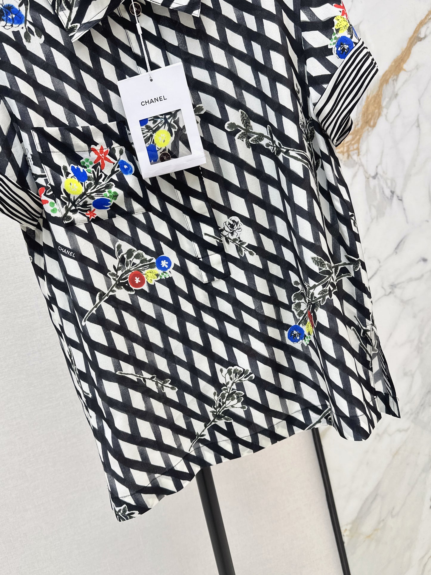 26ss Watercolor Plaid Print Silk Shirt