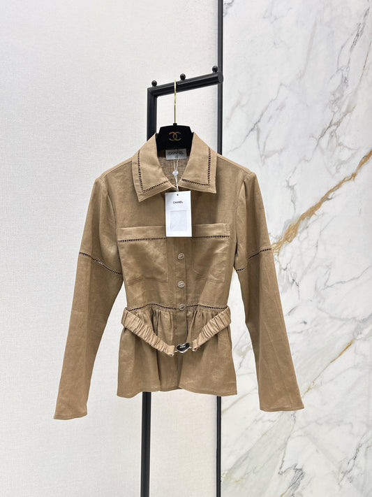 26ss Patchwork lace-trimmed fitted waist shirt