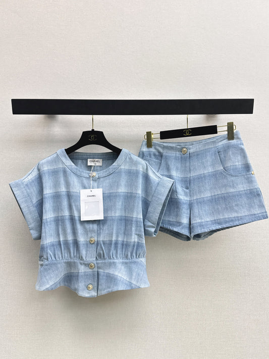 26ss Striped Denim Short-Sleeve T-Shirt/Shorts