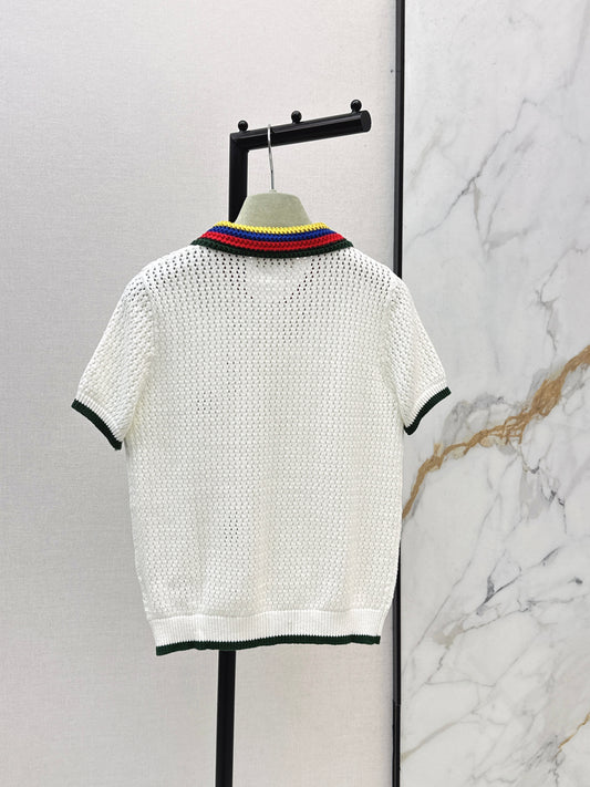 26ss Polo collared openwork T-shirt