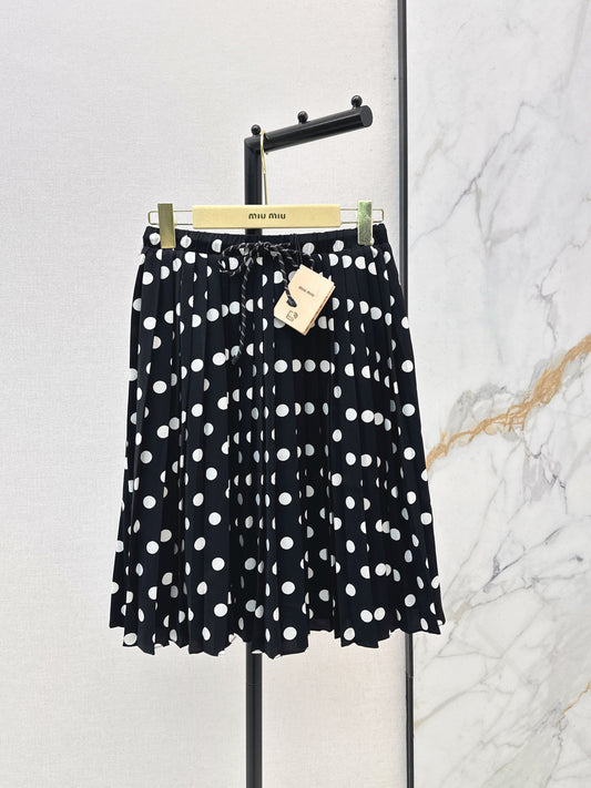 26ss Polka dot pleated midi skirt