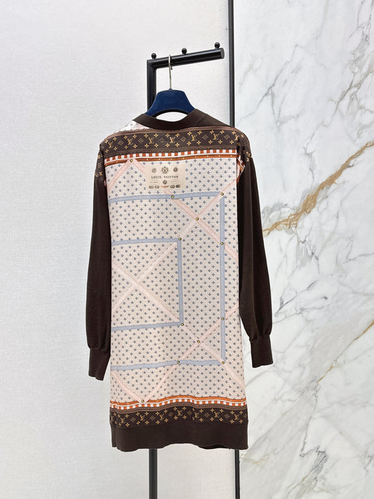 26ss Printed Patchwork Long Knit Cardigan