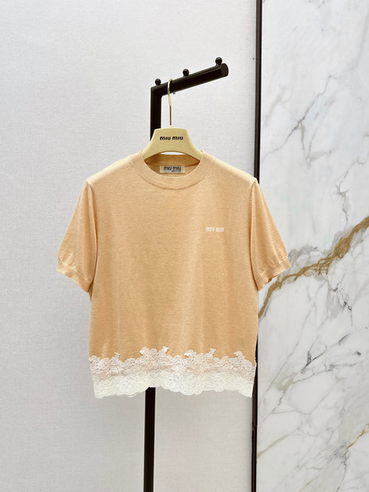 26ss Lace-trimmed knit T-shirt