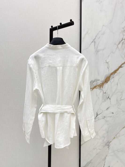 26ss Bee Embroidery Stand Collar Shirt