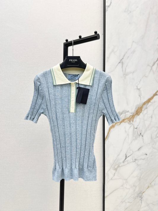 26ss Color-blocked collared knit T-shirt