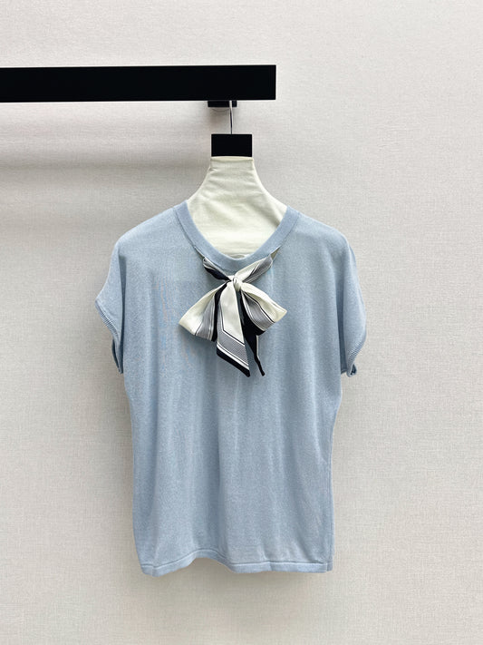 26ss Scarf-embellished knit T-shirt