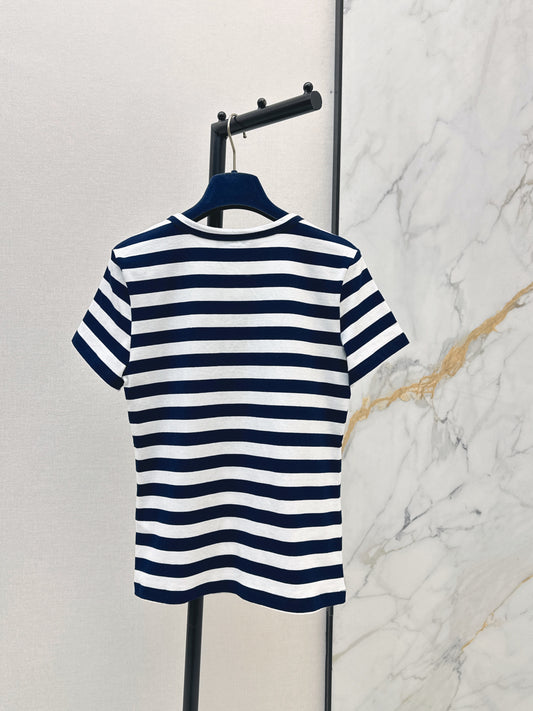 26ss Striped U-neck T-shirt