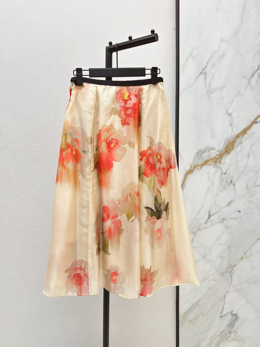 26ss Floral Pattern Umbrella Skirt