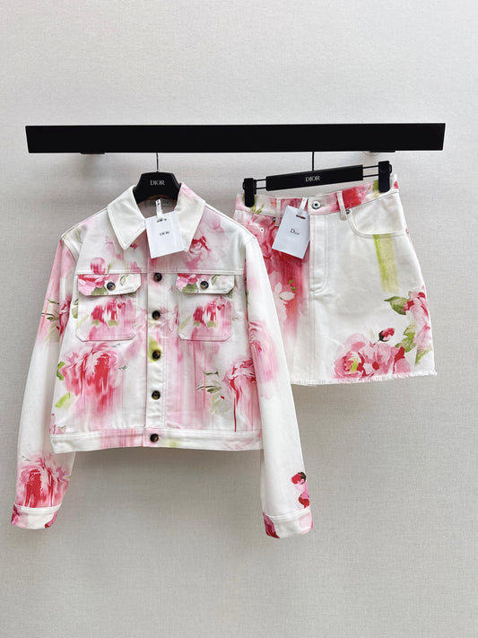 26ss Notched Collar Short Jacket/ A-Line Denim Skirt