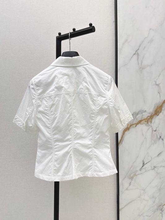 26ss Double-pocket design minimalist white shirt