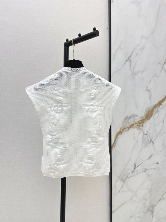 26ss Stand-collar drop-shoulder hollow-out top