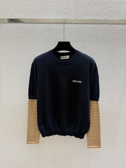 MiuMiu/26 Early Autumn New Colorblock Stripe Crew Neck Knit Long Sleeve