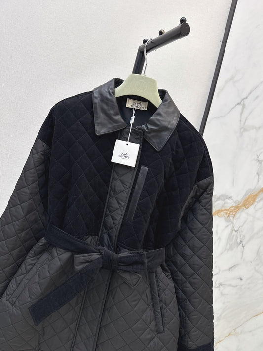 Hermès / 26 Fall-Winter Latest Patchwork Design Mid-Length Cotton Coat