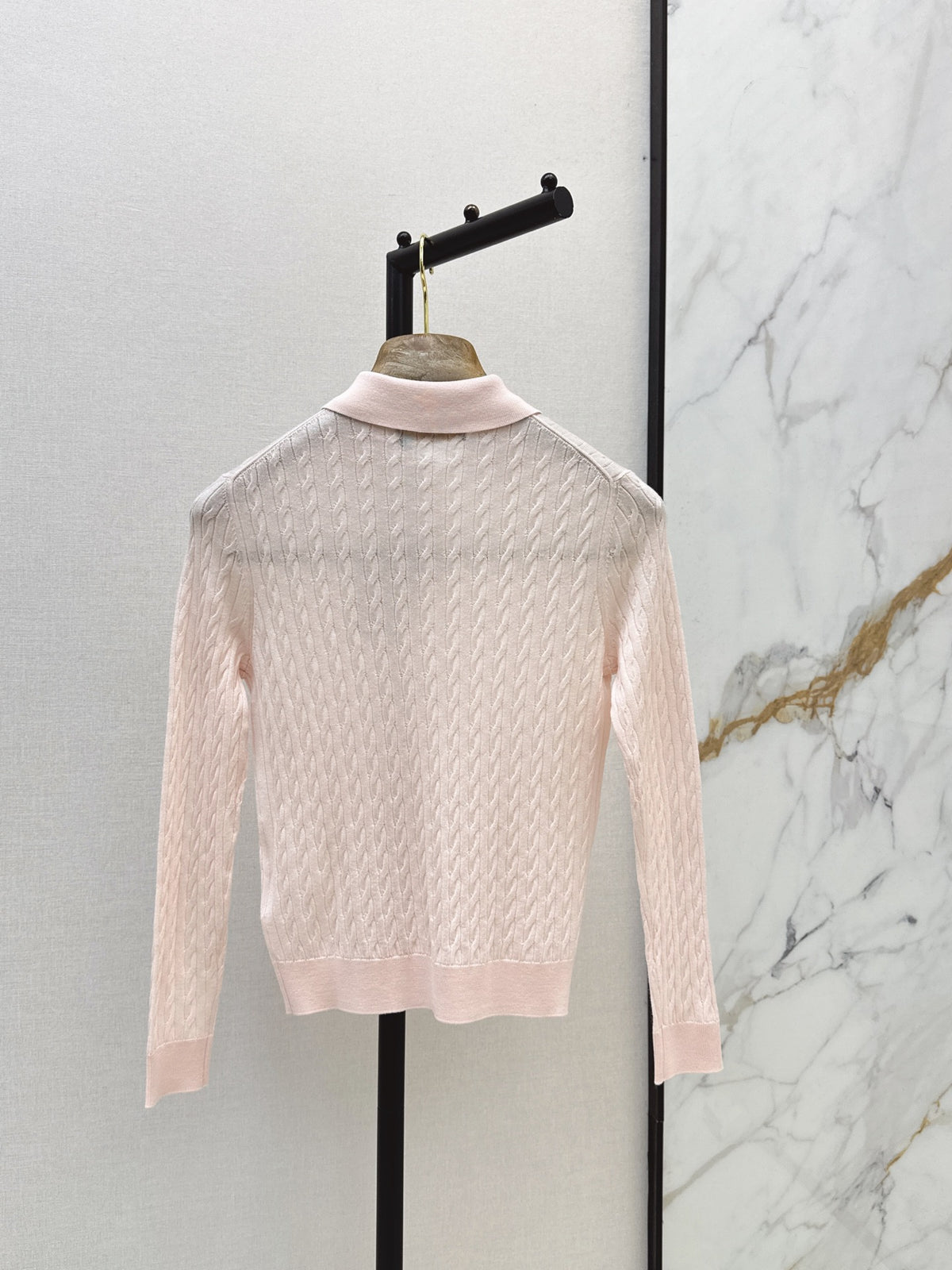26Latest Autumn/Winter Youthful Pink Polo-Collar Knit Top