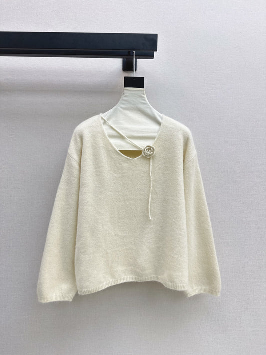 26Latest Autumn/Winter V-Neck Sweater with 3D Floral Embellishments